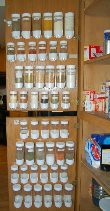 storing spices on cabinet door